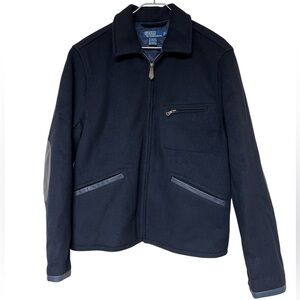 Polo Ralph Lauren vintage navy wool 30s style work elbow patch zipper jacket